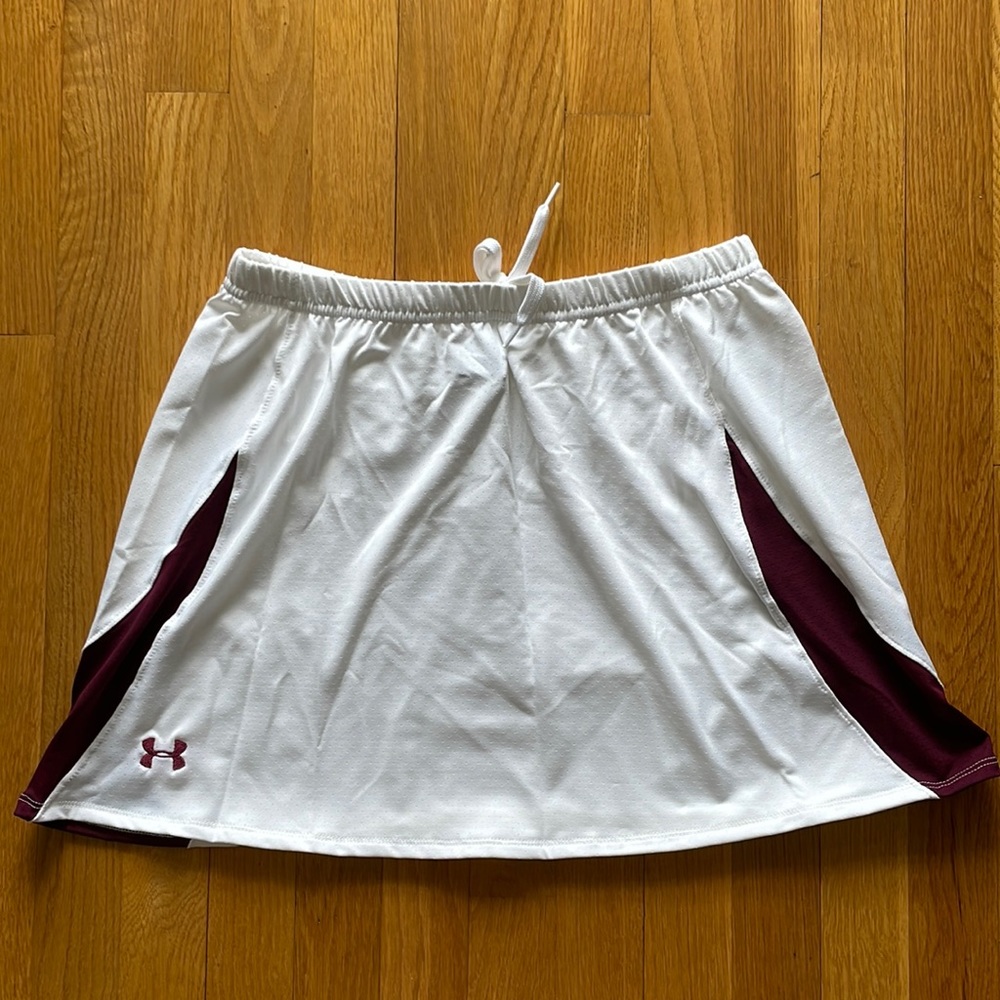 Under Armour Womens Large Athletic Skirt White/Burgundy Elastic Waist